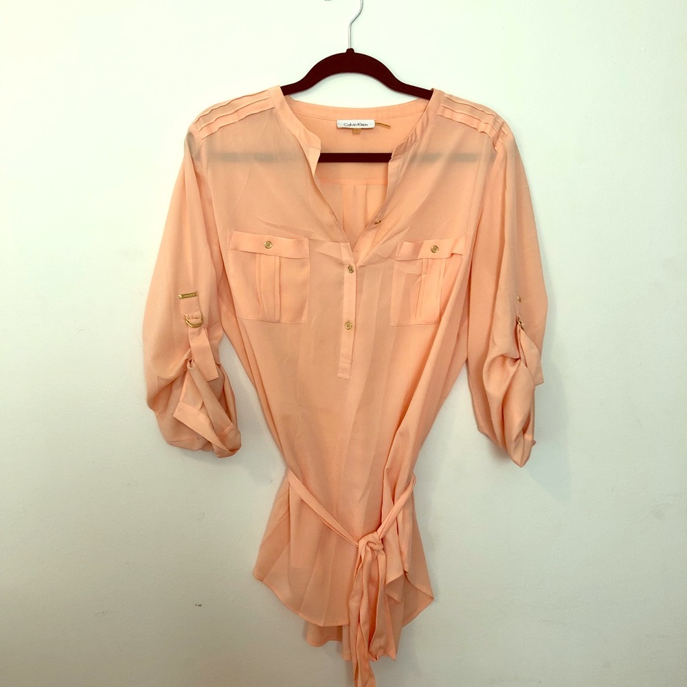 Peach Calvin Klein Blouse with Tie